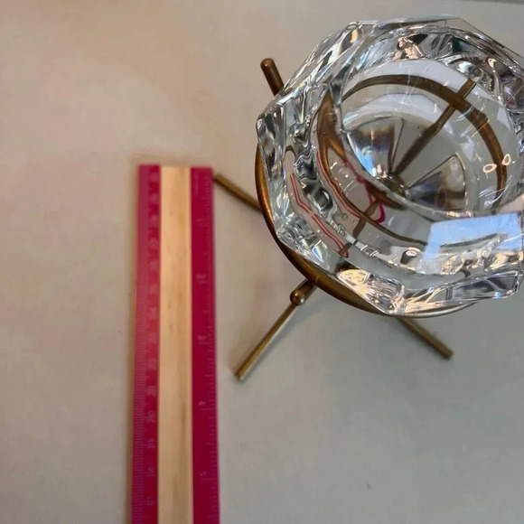 Vintage PartyLite Clear Heavy Glass Tealight Candle Holder Diamond on Gold Stand - Picture 9 of 14